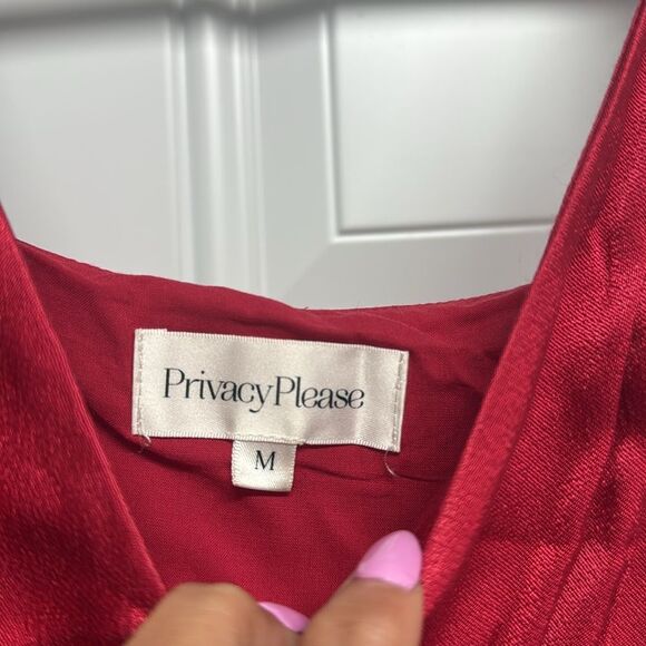 Red Sleeveless Maxi Dress Bow Tie Straps - Zipper Closure Side - Silk MEDIUM - Picture 3 of 4